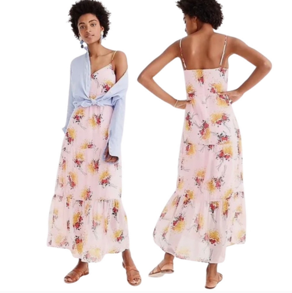 NWT J.CREW Sunburst Pink Floral Tiered Maxi Dress - Picture 2 of 9